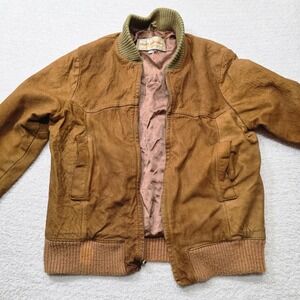 Vintage 90s LAUER LEATHER Full Zip  Brown Leather  Jacket 38 Corduroy Collar